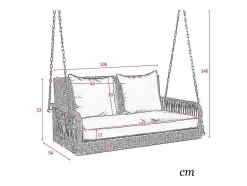 114 Cm Hangstoel In Pe Rotan - 2 Plaatsen - 11 Cm Gewatteerd Zitkussen - Beige