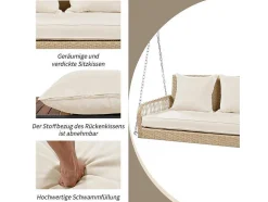 114 Cm Hangstoel In Pe Rotan - 2 Plaatsen - 11 Cm Gewatteerd Zitkussen - Beige