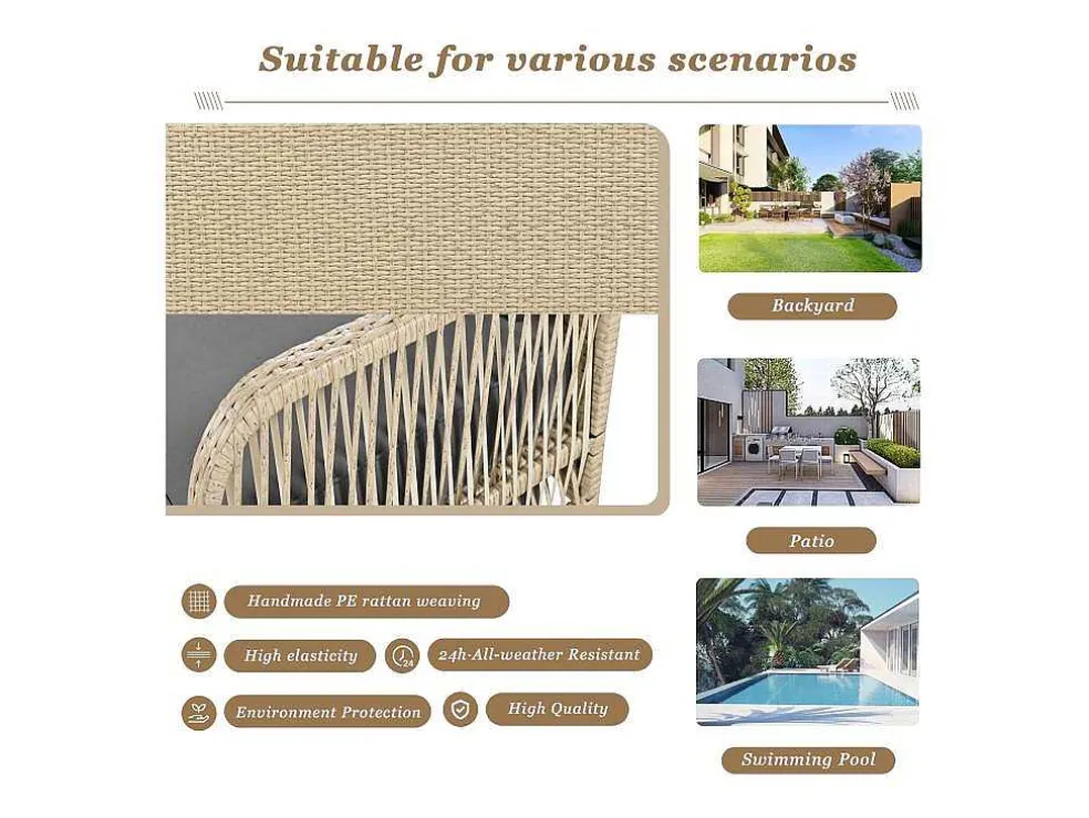 114 Cm Hangstoel In Pe Rotan - 2 Plaatsen - 11 Cm Gecapitonneerd Zitkussen - Beige + Grijs
