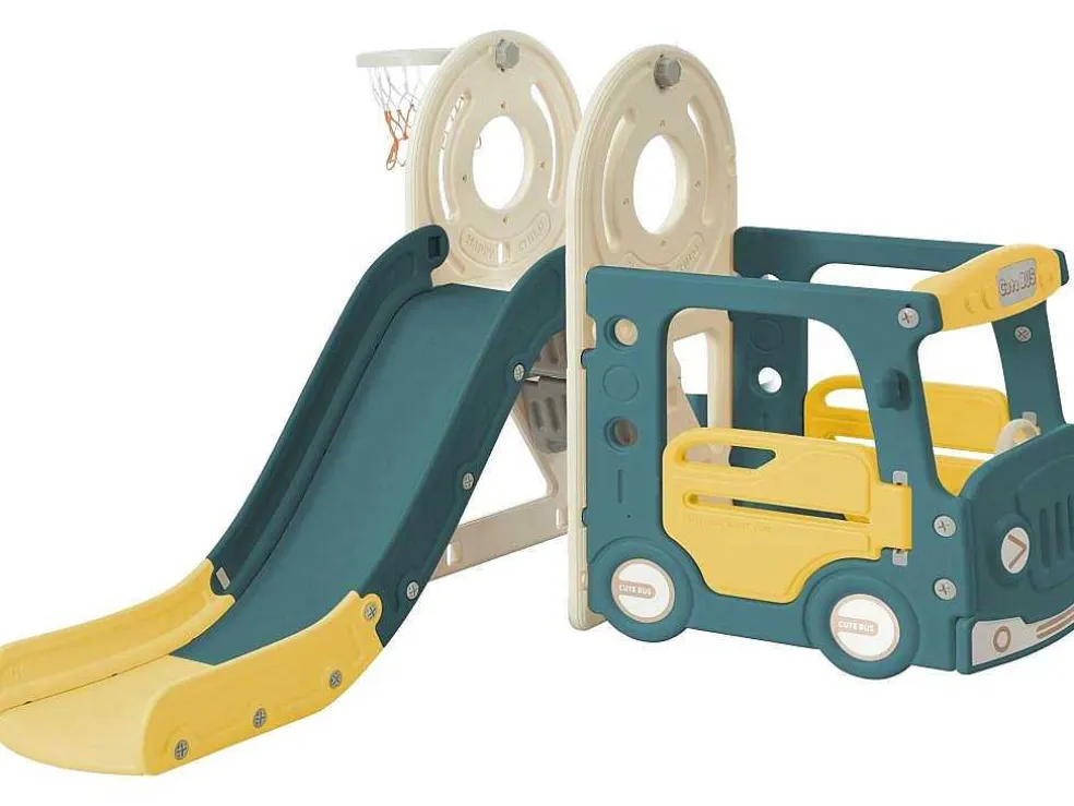 3 In 1 Glijbaan - Met Trap, Basketbalring - Autovorm - Groen