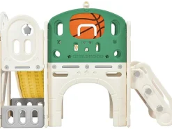 4 In 1 Glijbaan - Met Trap, Opbergruimte, Basketbalring - Groen