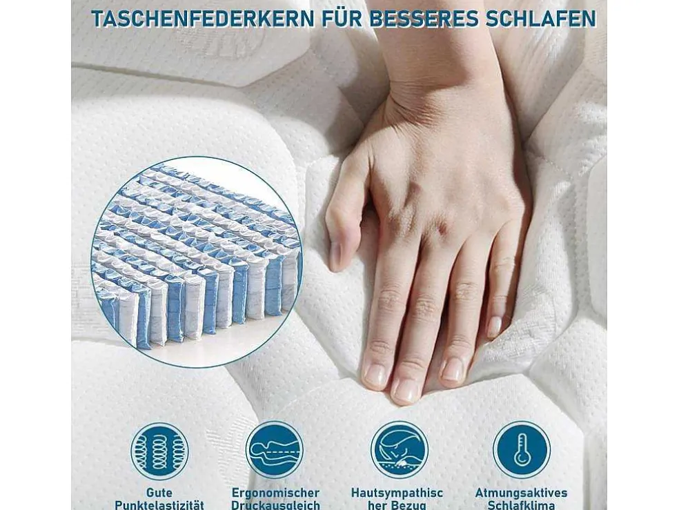 160 X 200 Cm Matras Met 7-Zone Pocketveren En Hr-Schuim, 25 Cm Dik - Merax