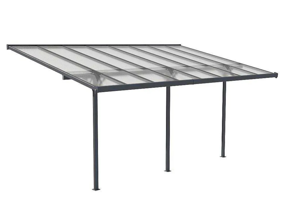 Aanleunende Pergola In Aluminium 15,1M Antraciet Alvaro - L497Xd305Xh240/285 Cm
