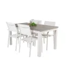 Albany Tuinmeubelset Tafel 90X152/210Cm En 4 Stoel Santorini Wit, Grijs, Cremekleur.