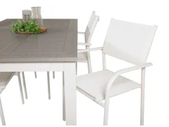 Albany Tuinmeubelset Tafel 90X152/210Cm En 4 Stoel Santorini Wit, Grijs, Cremekleur.