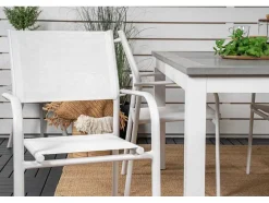 Albany Tuinmeubelset Tafel 90X152/210Cm En 4 Stoel Santorini Wit, Grijs, Cremekleur.
