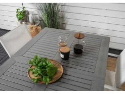 Albany Tuinmeubelset Tafel 90X152/210Cm En 4 Stoel Santorini Wit, Grijs, Cremekleur.
