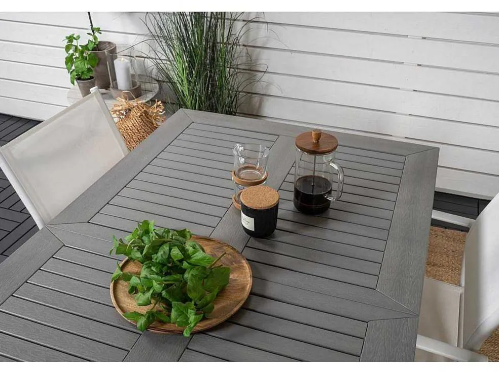 Albany Tuinmeubelset Tafel 90X152/210Cm En 4 Stoel Santorini Wit, Grijs, Cremekleur.