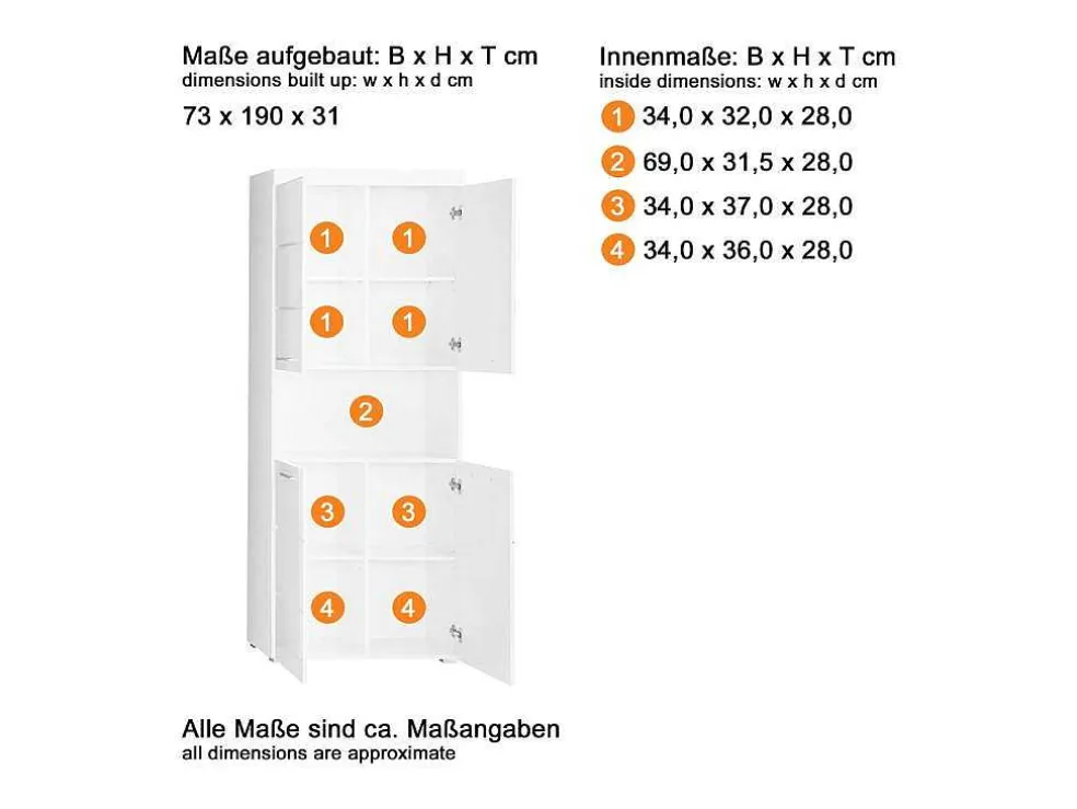 Amandamandobea Kolomkast 1 Open Vak, 4 Deuren Grijs, Agave Grijs Hoogglans.