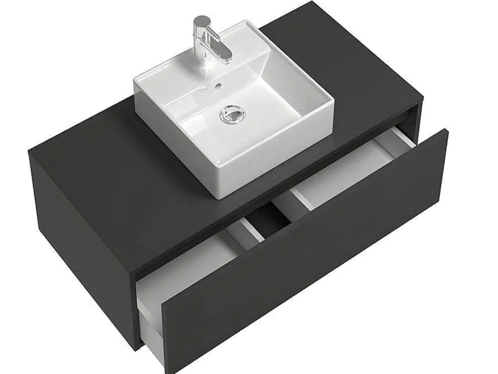 Antracietgrijs Hangend Badkamermeubel Met Enkele Wastafel - 94 Cm - Teana Ii