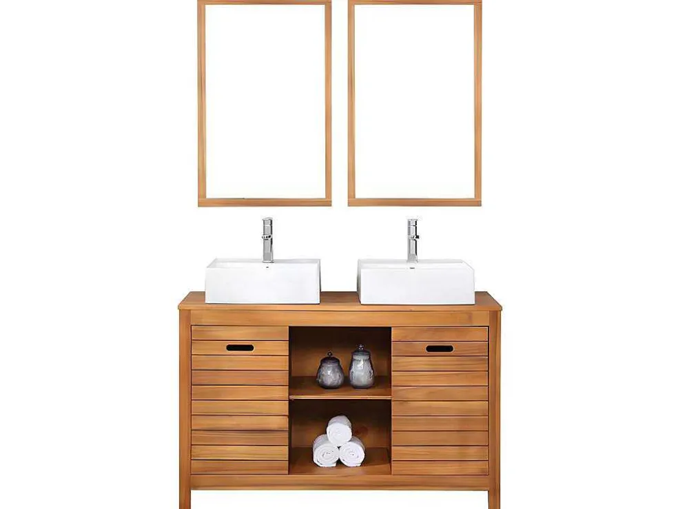 Badkamermeubel Van Acaciahout Met Dubbele Wastafel En Spiegels - 130 Cm - Pulukan