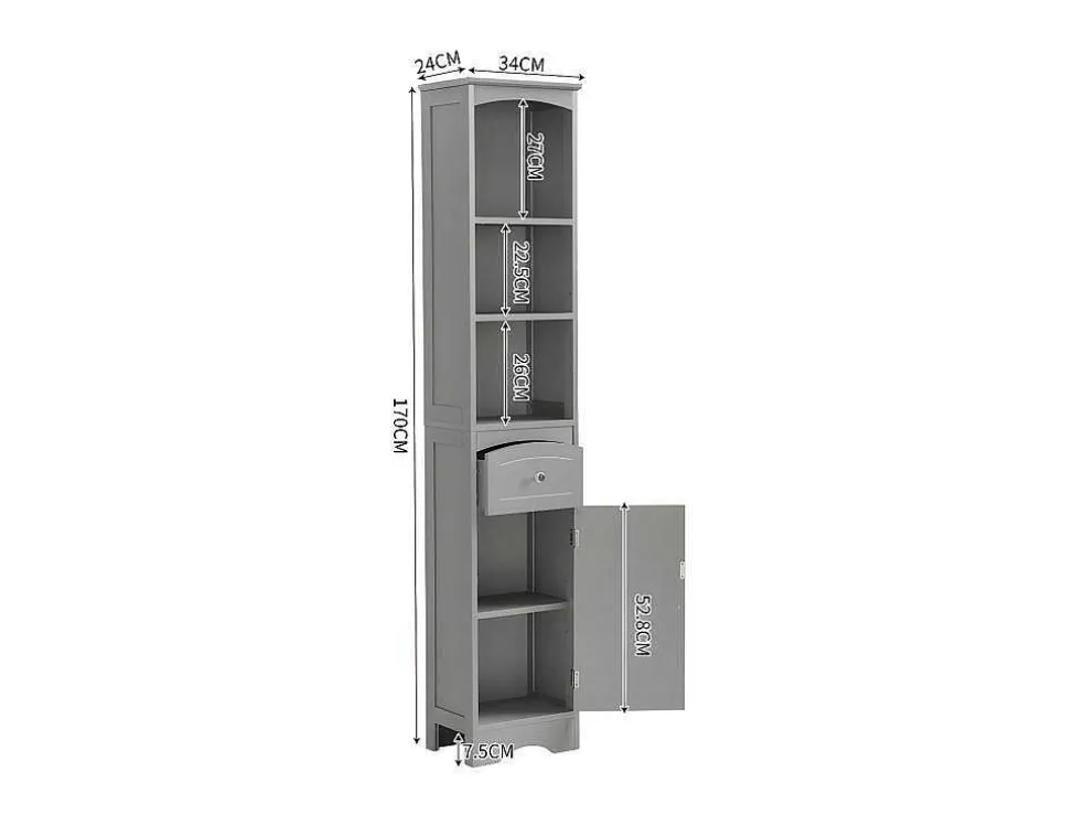 Badkamerzuil - H 170 Cm - Met 1 Lade En Verstelbare Planken - Grijs