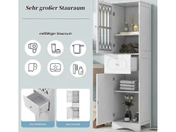 Badkamerzuil Met 2 Deuren En 1 Lade - Verstelbare Planken - Wit - 42 X 36 X 162,5 Cm