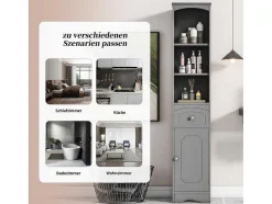 Badkamerzuil Met 1 Lade En 5 Verstelbare Planken - Grijs - 34 X 24 X 170 Cm