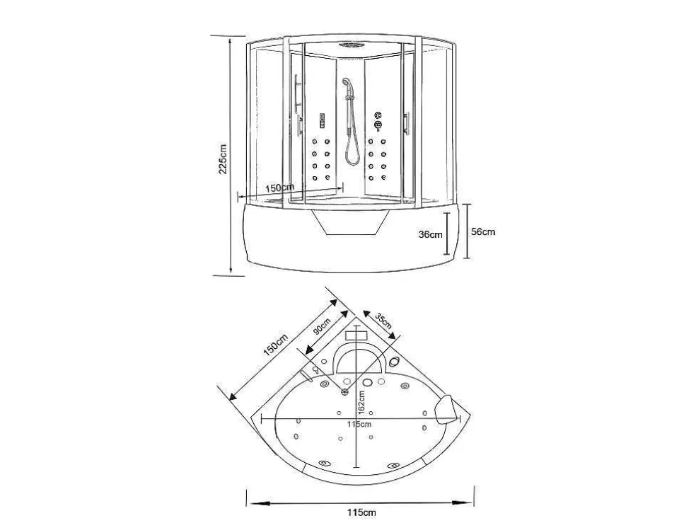 Baignoire-Douche Hydromassagehoek 150 X 150 Cm Narciso