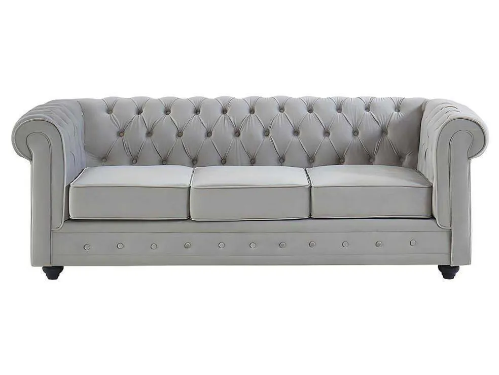 Bankstel Chesterfield - Fluweel - Lichtgrijs