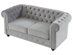 Bankstel Chesterfield - Fluweel - Lichtgrijs