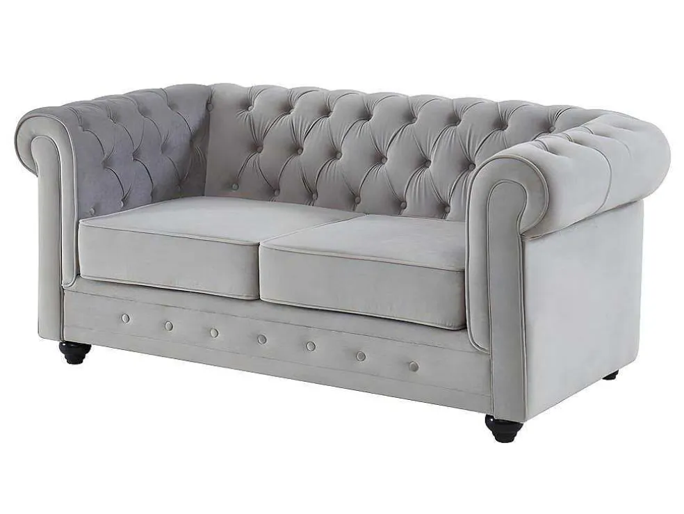 Bankstel Chesterfield - Fluweel - Lichtgrijs