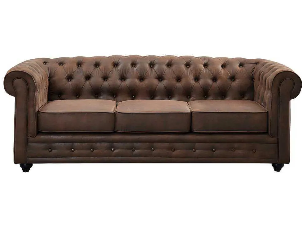 Bankstel En Fauteuil Chesterfield Van Microvezel Met Vintage Look