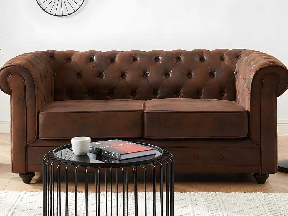 Bankstel En Fauteuil Chesterfield Van Microvezel Met Vintage Look