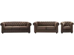 Bankstel En Fauteuil Chesterfield Van Microvezel Met Vintage Look