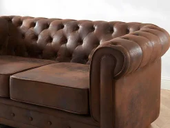 Bankstel En Fauteuil Chesterfield Van Microvezel Met Vintage Look
