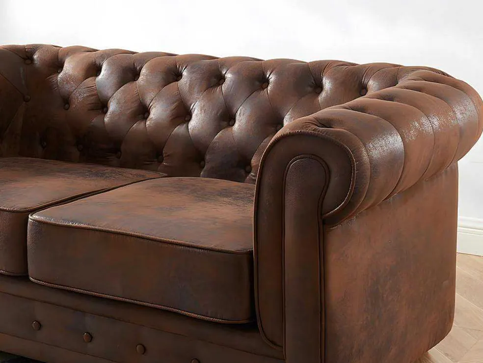 Bankstel En Fauteuil Chesterfield Van Microvezel Met Vintage Look
