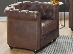Bankstel En Fauteuil Chesterfield Van Microvezel Met Vintage Look