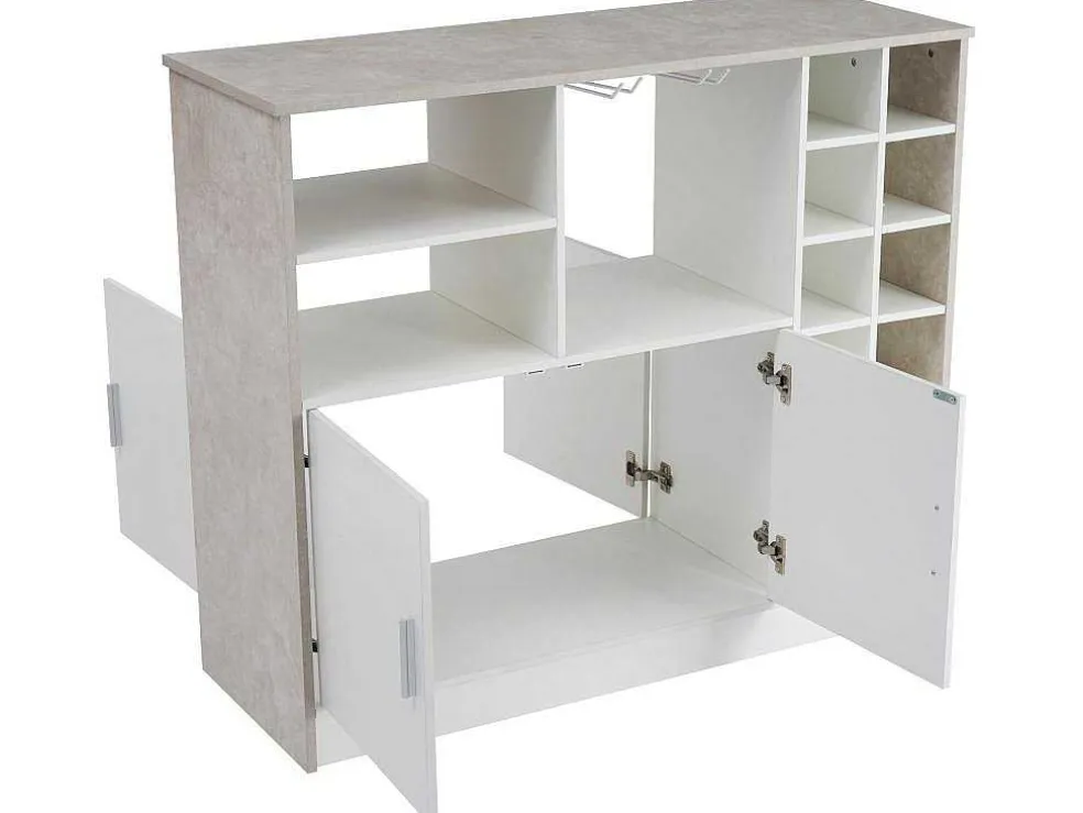 Barmeubel, Laag Dressoir Met Opbergruimte - Mdf - Eigentijdse Stijl - Kleuren: Grijs En Wit