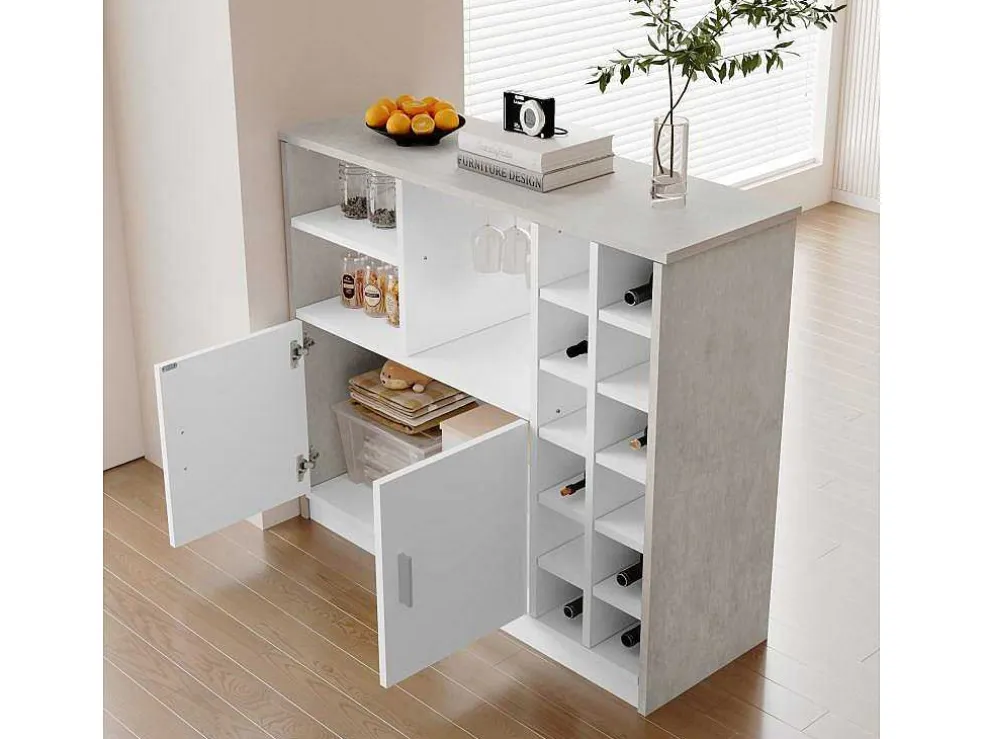 Barmeubel, Laag Dressoir Met Opbergruimte - Mdf - Eigentijdse Stijl - Kleuren: Grijs En Wit
