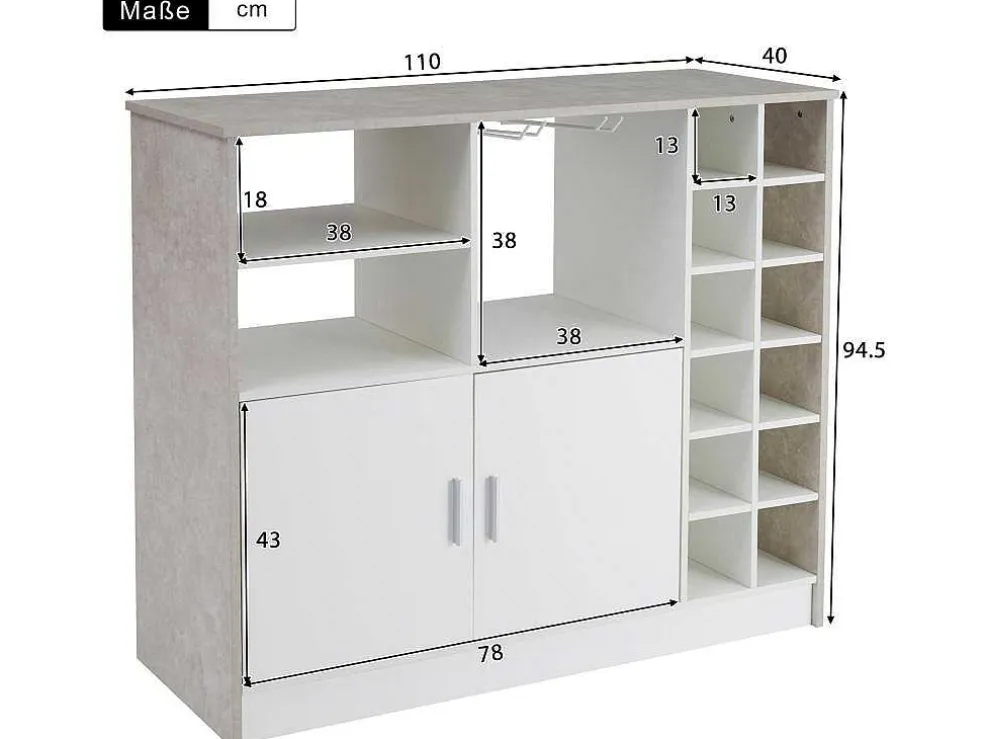 Barmeubel, Laag Dressoir Met Opbergruimte - Mdf - Eigentijdse Stijl - Kleuren: Grijs En Wit