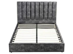 Bed 160 X 200 Cm Met Hoofdbord Met Verticale Stiksels - Velours - Antraciet - Feroya
