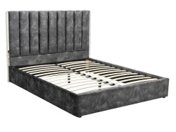 Bed 160 X 200 Cm Met Hoofdbord Met Verticale Stiksels - Velours - Antraciet - Feroya