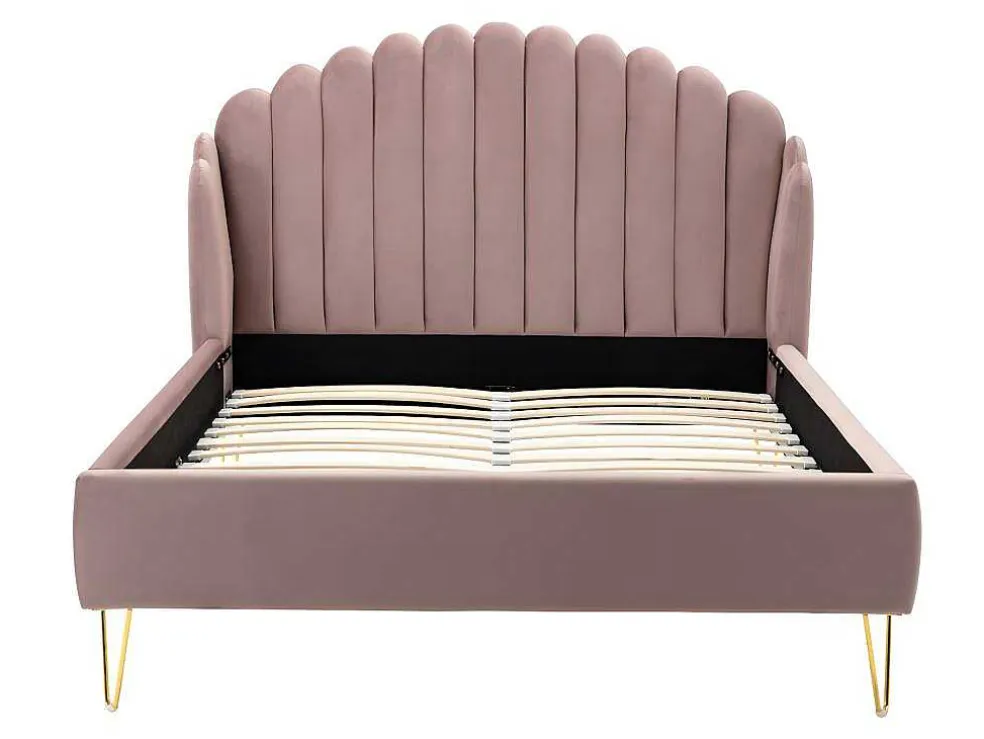 Bed 140 X 190 Cm Met Hoofdbord Met Golfpatroon - Velours - Oudroze + Matras - Sagali
