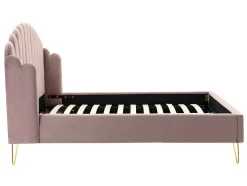 Bed 140 X 190 Cm Met Hoofdbord Met Golfpatroon - Velours - Oudroze + Matras - Sagali