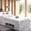 Bed Leandre Met Hoofdeinde, Opbergruimte En Lades - 160 X 200 Cm - Kleur: Wit