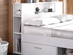 Bed Leandre Met Hoofdeinde, Opbergruimte En Lades - 160 X 200 Cm - Kleur: Wit