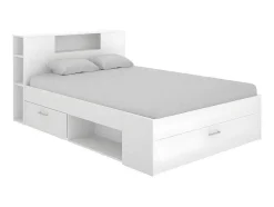 Bed Leandre Met Hoofdeinde, Opbergruimte En Lades - 140 X 190 Cm - Kleur: Wit