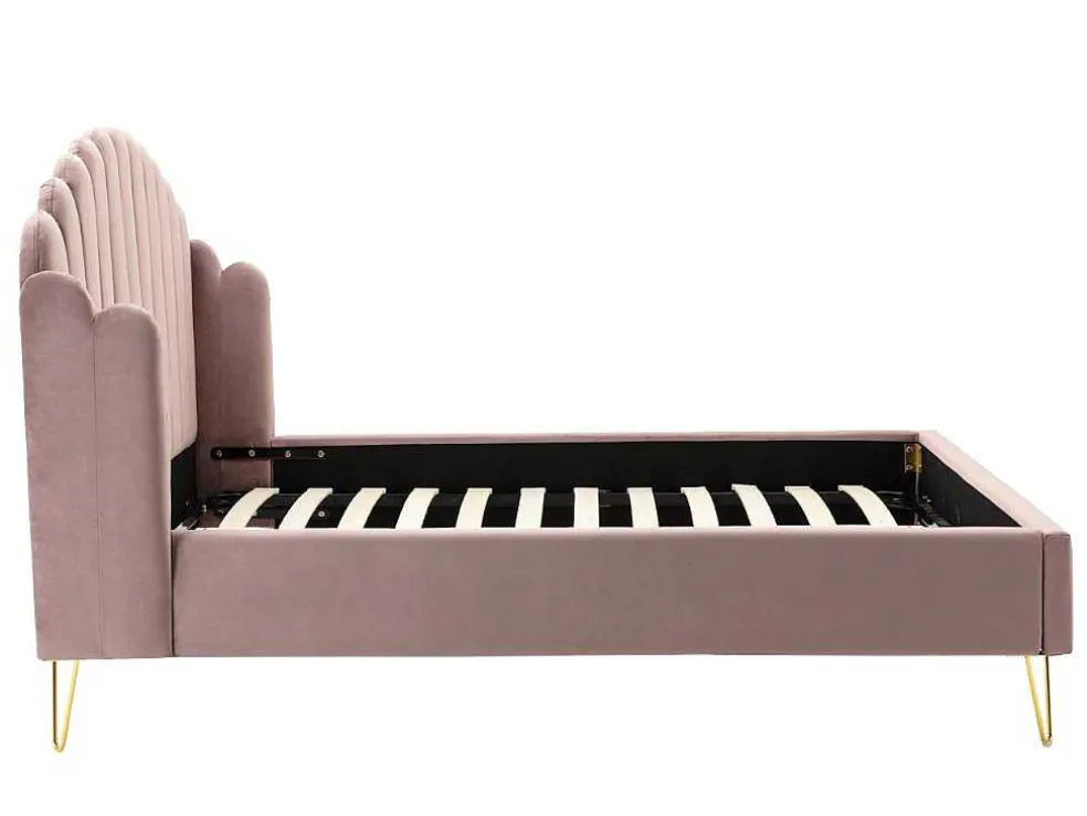 Bed Met Glooiend Hoofdeinde - 140 X 190 Cm - Fluweel - Oud Roze - Sagali