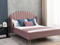 Bed Met Glooiend Hoofdeinde - 160 X 200 Cm - Fluweel - Oud Roze - Sagali