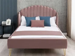 Bed Met Glooiend Hoofdeinde - 160 X 200 Cm - Fluweel - Oud Roze - Sagali