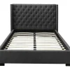 Bed Met Hoofdbord Met Capitonnage - 140 X 200 Cm - Stof - Grijs - Massimo