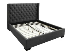 Bed Met Hoofdbord Met Capitonnage - 140 X 200 Cm - Stof - Grijs - Massimo