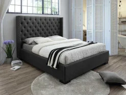 Bed Met Hoofdbord Met Capitonnage - 140 X 200 Cm - Stof - Grijs - Massimo