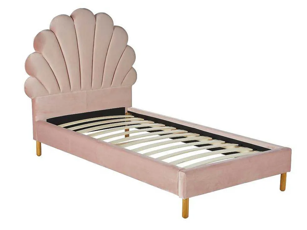 Bed Met Hoofdeinde In Schelpvorm90X190 Cm - Fluweel - Roze - Met Matras - Moana