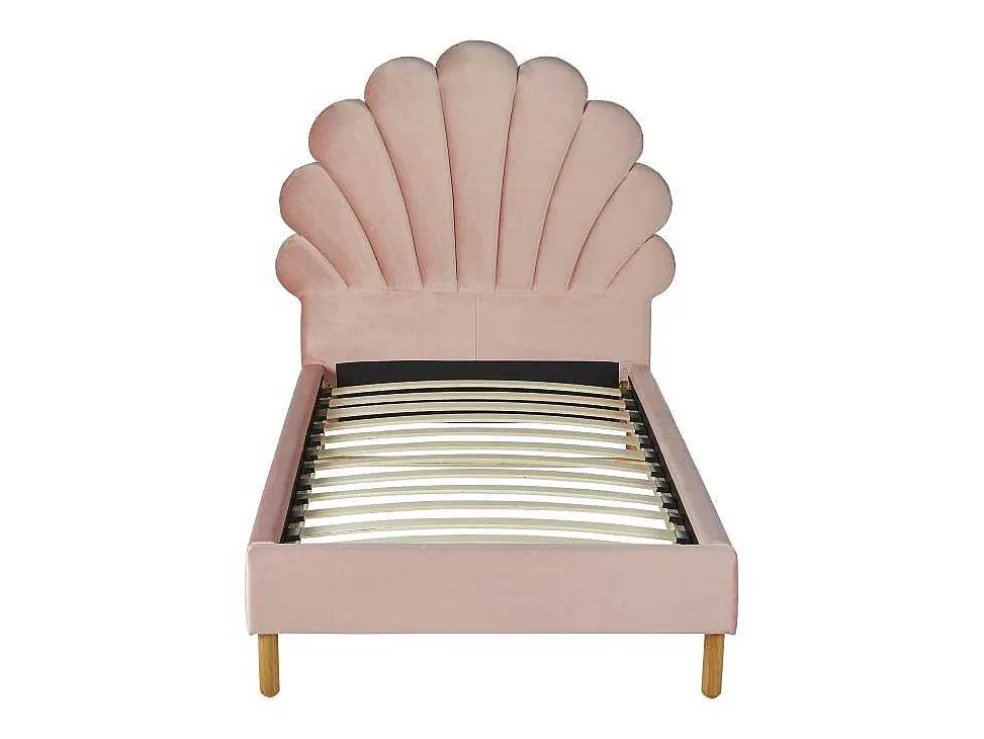 Bed Met Hoofdeinde In Schelpvorm90X190 Cm - Fluweel - Roze - Met Matras - Moana