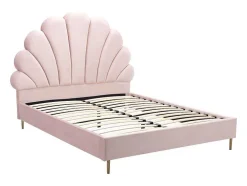 Bed Met Hoofdeinde In Schelpvorm - 160 X 200 Cm - Fluweel - Roze - Livaya