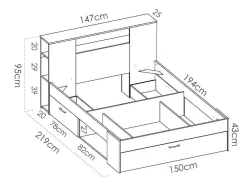 Bed Met Hoofdeinde Met Opbergruimte En Lades - 140 X 190 Cm - Kleur: Wit + Bedbodem + Matras - Leandre