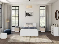 Bed Met Hoofdeinde Met Opbergruimte En Lades - 140 X 190 Cm - Kleur: Wit + Bedbodem + Matras - Leandre