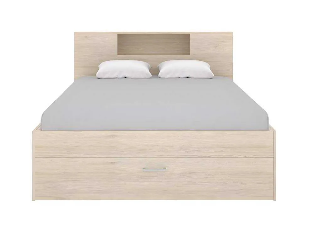 Bed Met Hoofdeinde, Opbergruimte En Lades - 160 X 200 Cm - Eikenkleur - Leandre
